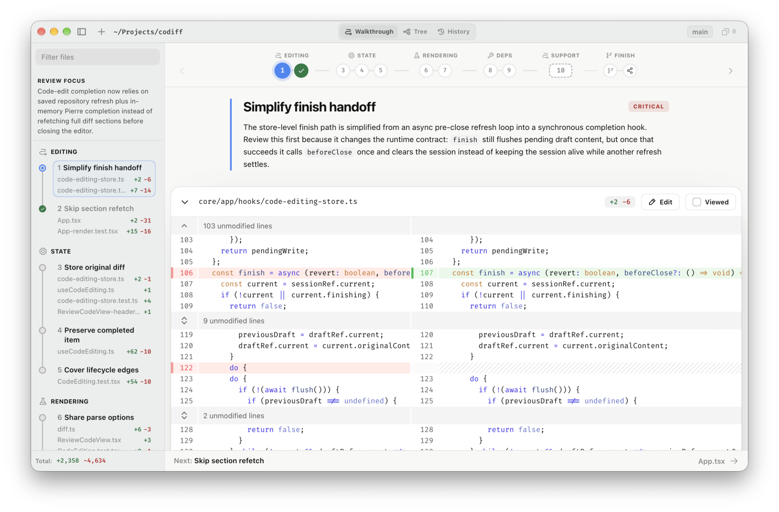 A Codiff walkthrough reviewing code changes